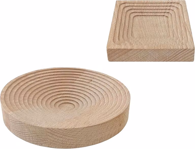 Set van 2 houten dienbladen van beukenhout voor sieraden en sleutels, rond en rechthoekig