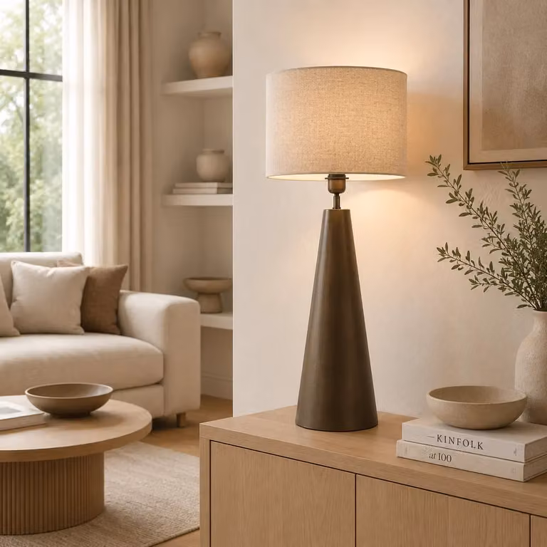 Light en Living Tafellamp Modern Cilinder Mat Bruin-Brons B: 16 cm, H: 46 cm