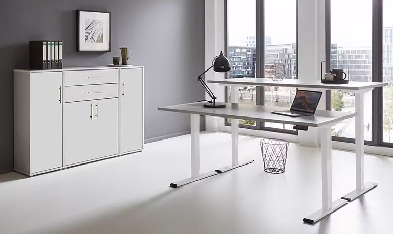 home24 Kantoorset 4-delig grijs/lichtgrijs/mat wit B: 114 cm, D: 33 cm, H: 85 cm