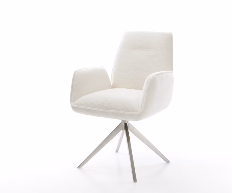 DELIFE Draaistoel Zoa-Flex in beige bouclé met zilveren kruisframe en armleuningen