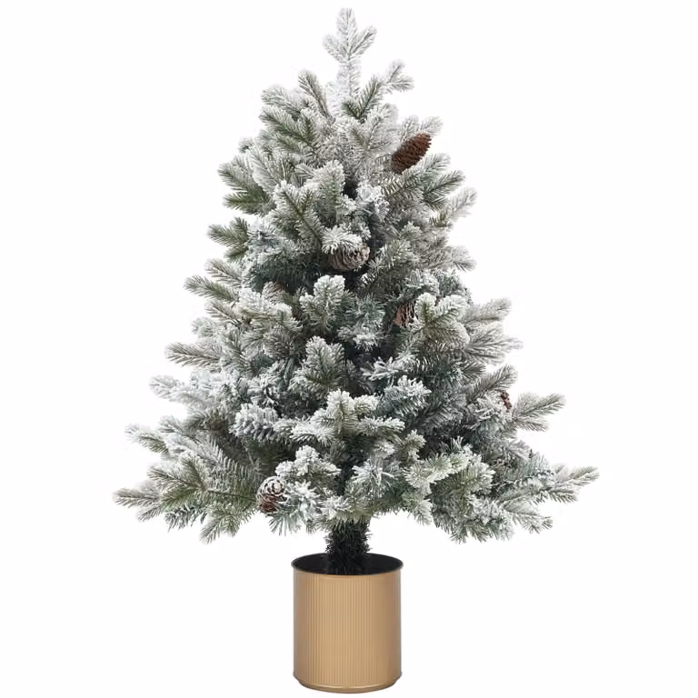 HOMCOM Kerstboom met sneeuw en dennenappels, vlamvertragend, groen/goud, H 100 cm x B 60 cm