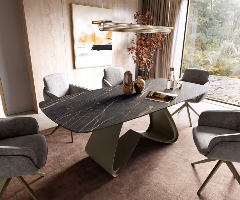 DELIFE Eettafel Edge Boot met Laminam Keramiek Noir Desir Braun, Ovaal, Uitschuifbaar, Bruin/Zwart, B: 180-220 cm, D: 100 cm