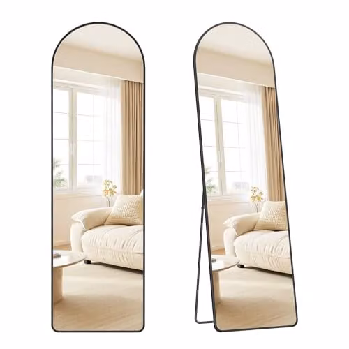 SONGMICS Boogvormige Vloerspiegel AILEAS Collectie LFM055BD01, Mat Zwart, Breedte: 40 cm, Hoogte: 150 cm, Diepte: 1,3 cm