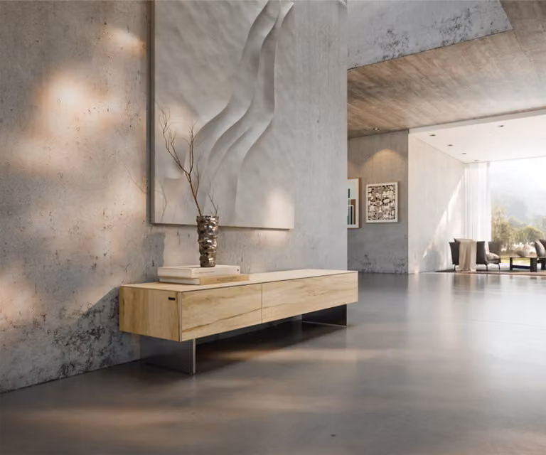 DELIFE Tv-meubel Cuor modern beige eiken met keramiek Laminam Sabbia, B/D/H: 150 x 40 x 48,8 cm