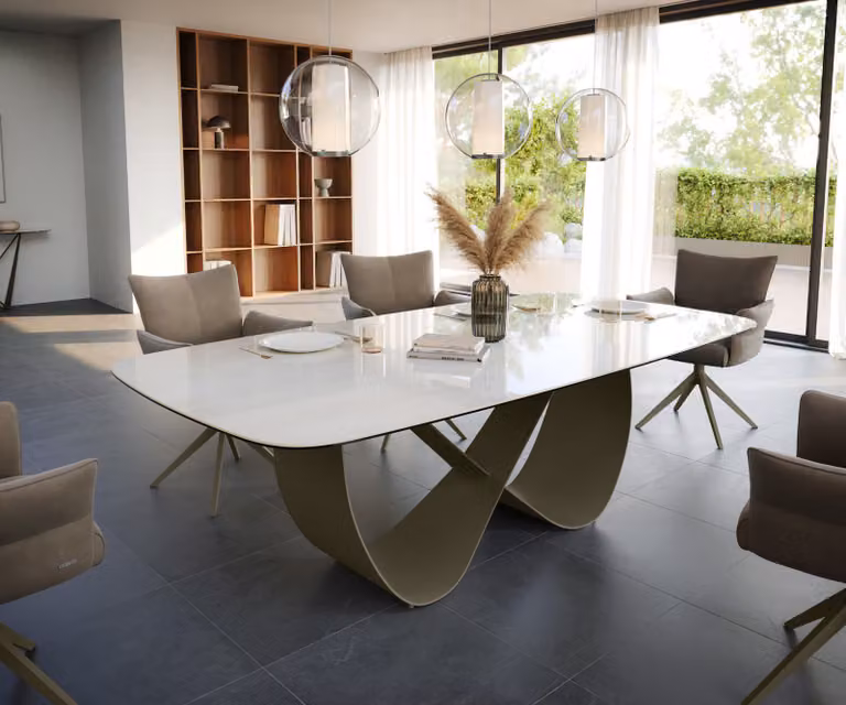 Delife Eettafel Edge Boot Onyx Champagne met Keramisch Blad en Metaal Effectafwerking B/D/H: 240 x 120 x 75 cm