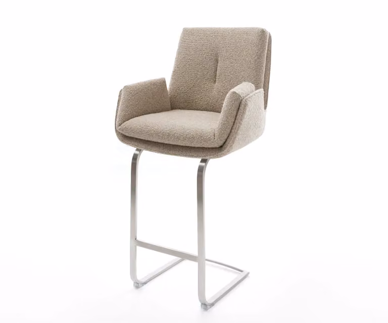 DELIFE Barstoel Clea-Flex Beige Bouclé met Zilveren Cantilever Frame en Armleuningen