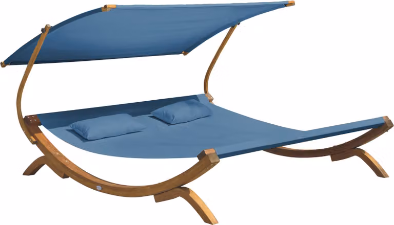 AXI Ligbed Mallorca voor 2 personen - Blauwe houten ligstoel XXL met zonnedak