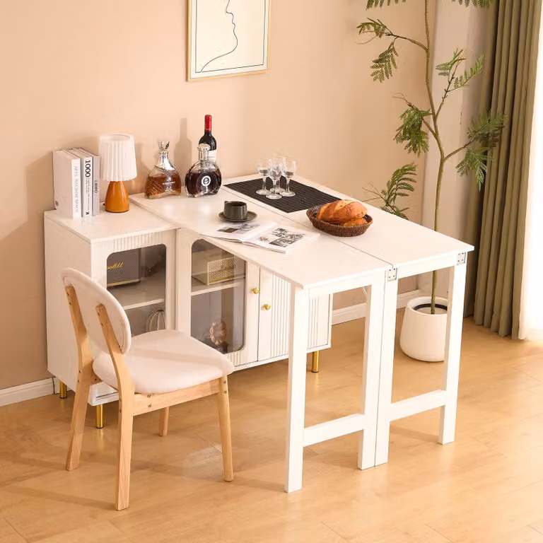 Modern buffetdressoir met uitklapbare tafel, wit