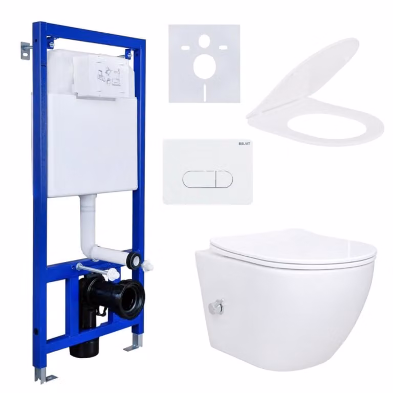 Belvit Aloni douchetoiletset, wandmodel met Taharet/bidet-functie, warm-koud waterkraan en soft-close toiletbril