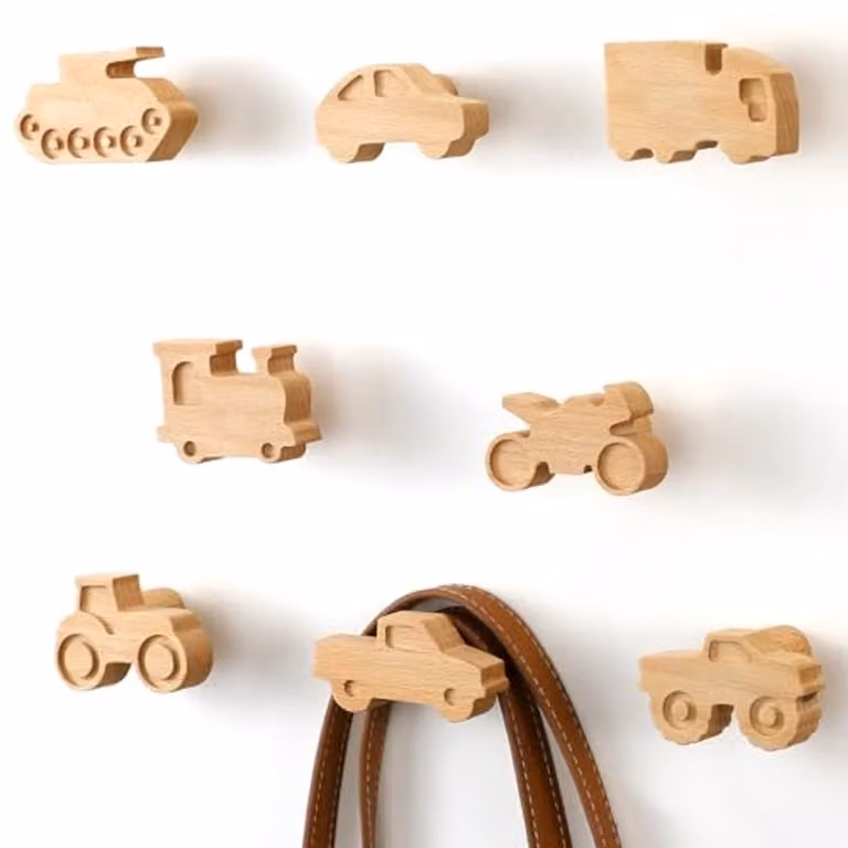 8 Stuks Houten Kinderkapstokhaken Wandmontage in Auto Vorm voor de Kinderkamer of Hal