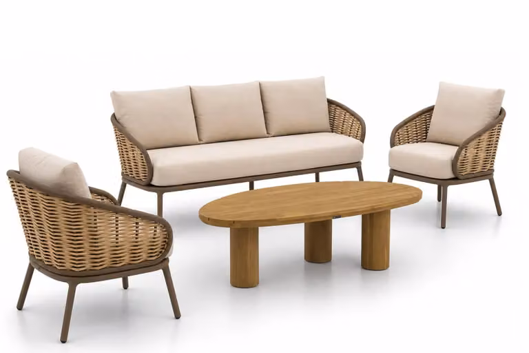 Apple Bee Pine Key/Riah 4-delige loungeset met aluminium frame en beige kussens