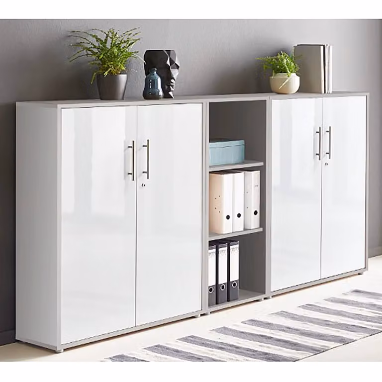 home24 Kastenset 3-delig modern grijs/lichtgrijs/hoogglans wit Breedte: 114 cm