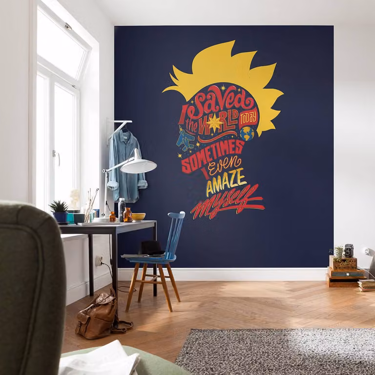 home24 Fotobehang Captain Marvel & the World B: 250 cm, H: 280 cm