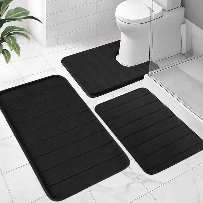 3-delige badkamertapijt set met traagschuim comfort in zwart
