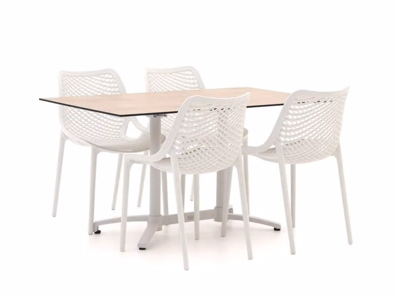 Forza Furniture Diningset Forza voor 4 personen, wit, kunststof met houtlook