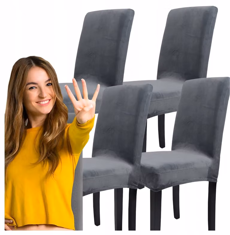 TELATTI Set van 4 Luxe Velours Stoelhoezen voor Eetkamerstoelen