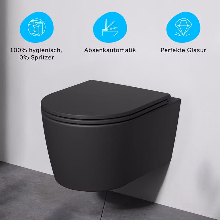AM.PM Wandtoilet CFA1700MBSC met verborgen spoelrand en FlashClean, zwart, keramisch