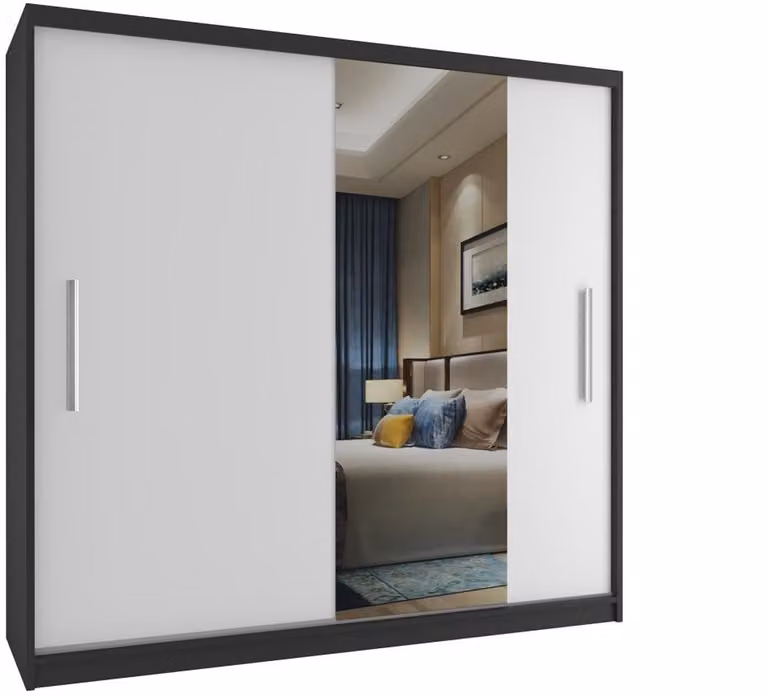 BELINI Verona MSE Schuifdeurkast Zwart/Wit Mat met Spiegel - Comfort Line Kledingkast