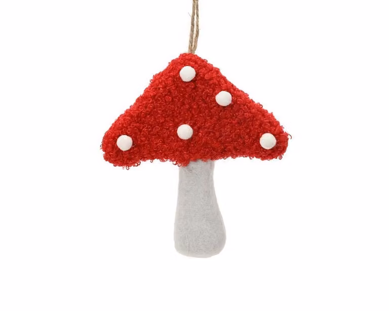 Kersthanger paddenstoel driehoek rood wit textiel 10 cm