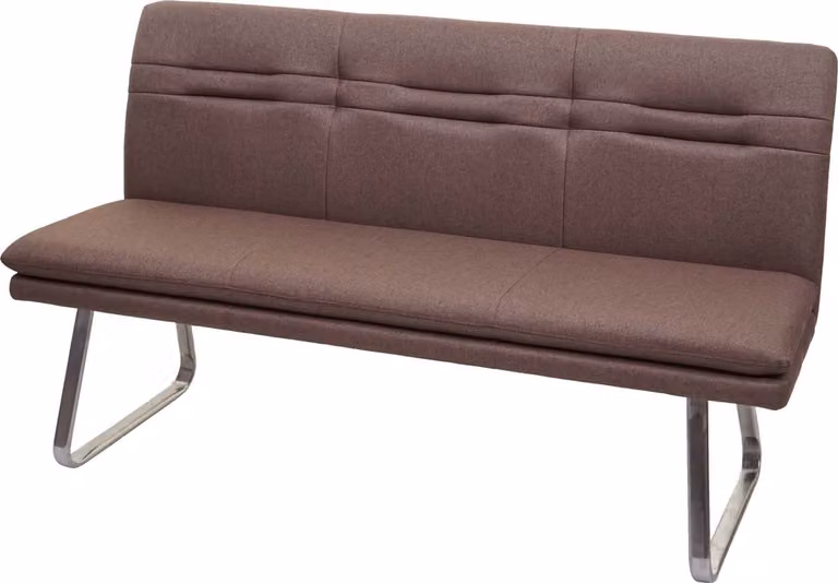 Gestoffeerde eetkamerbank MCW-H70 met rugleuning en geborsteld roestvrij staal - Bruin - 160 cm