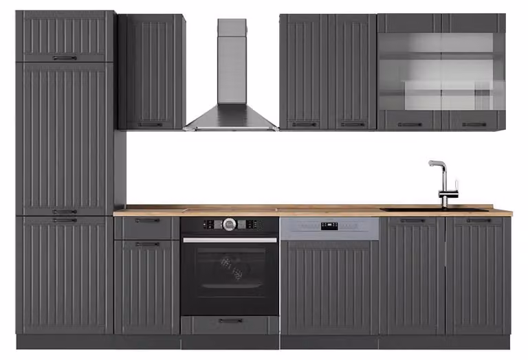 Vicco Fame-Line Keukeneenheid Donkergrijs met Eiken Look, Breedte: 300 cm, Model 57092