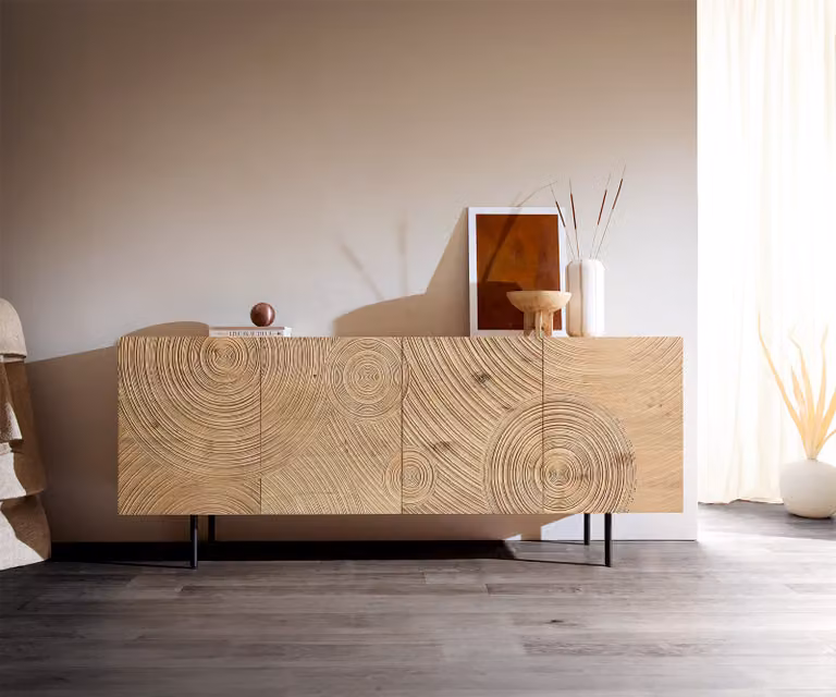 DELIFE Dressoir Ashara Modern Eiken Natuur met 3D-effect en Zwarte Metalen Voet Breedte: 200 cm