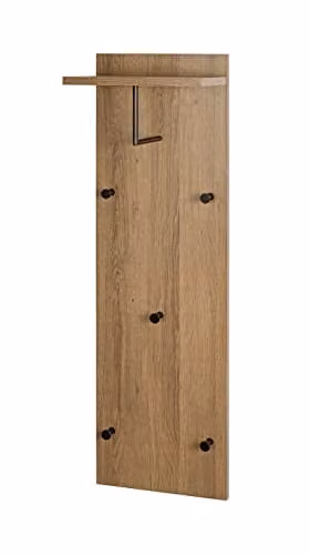 HAKU Wandkapstok Modern Eiken en Zwart, B: 30 cm, H: 100 cm, D: 20 cm