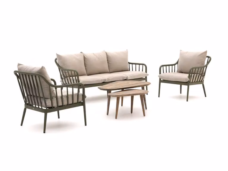 Manifesto Furniture Loungeset voor 5 personen met aluminium frame en teak, Groen