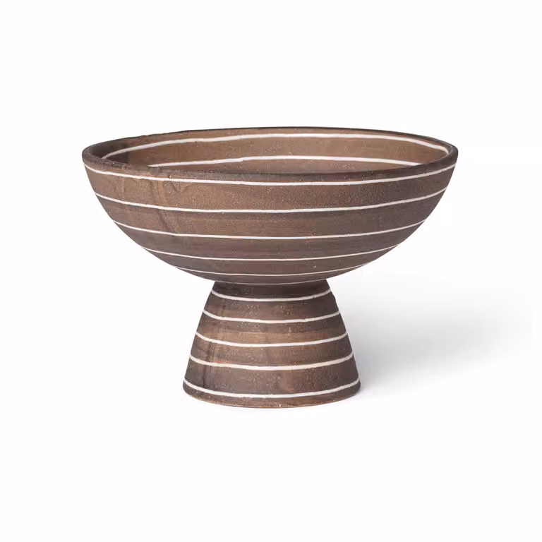 Ferm Living Brura keramieken kom met strepen, wit/bruin, Ø 21,5 cm