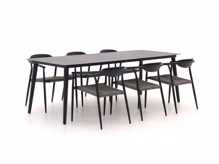 Manifesto Furniture Diningset voor 6 personen, zwart gepoedercoat aluminium, rechthoekig