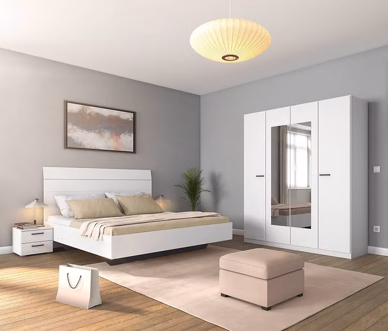 home24 Slaapkamerset met bed in wit/alpinewit