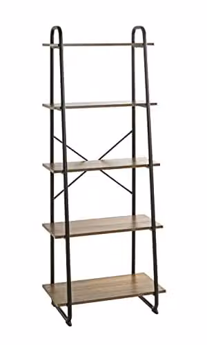 HAKU Open kast modern, eiken en metaal, zwart/bruin, B 60 cm x D 36 cm x H 164 cm