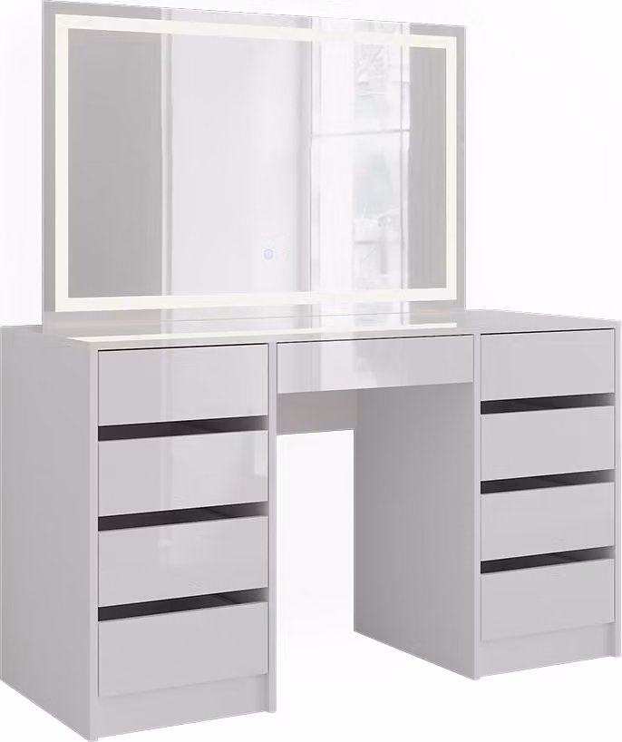 Vicco Sherry Kaptafel met LED-spiegel in Wit/Wit Hoogglans, Breedte: 128.2 cm