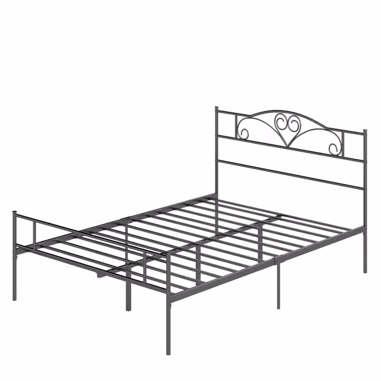 HOMCOM Metalen bedombouw met hoofdeinde, zwart, B: 211 cm, D: 145 cm, H: 106 cm