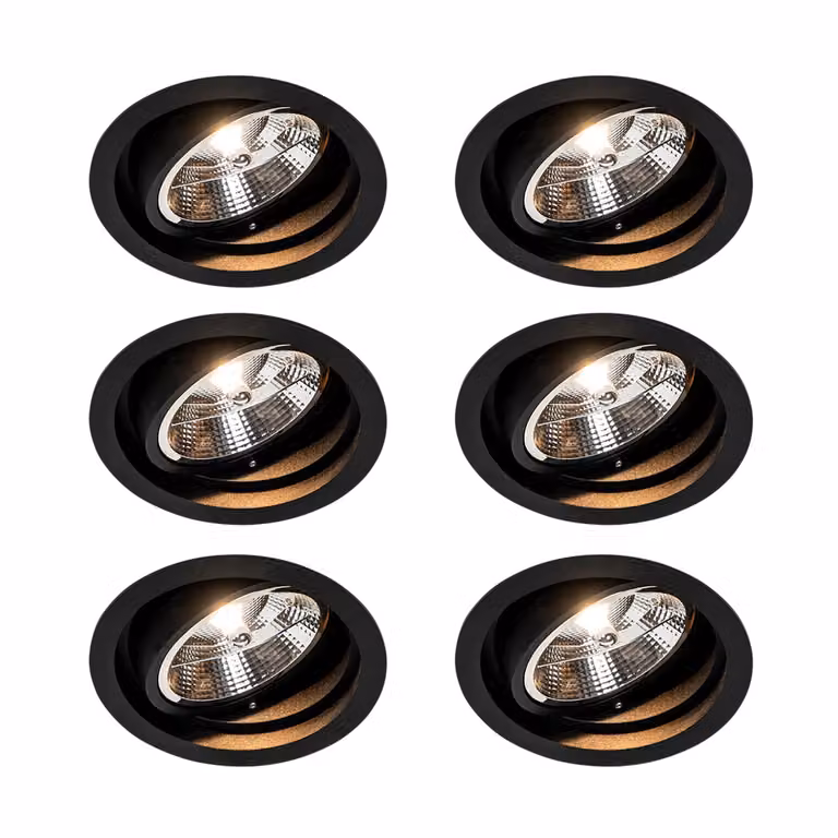 QAZQA Chuck 111 Set van 6 Ronde LED inbouwspots zwart verstelbaar