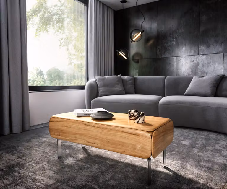 DELIFE Salontafel Shavani, Acacia hout en Metaal, Bruin en Zilver, B/D: 100 x 50 cm