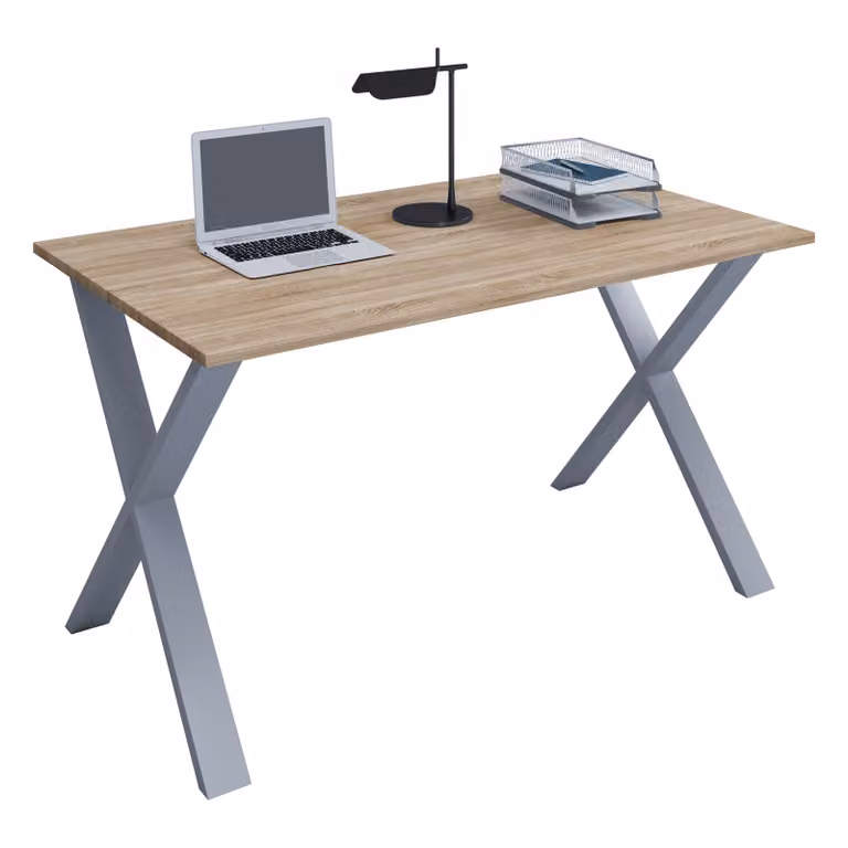 VCM Lona Houten bureau met metalen poten, B: 140 cm, D: 50 cm, H: 76 cm