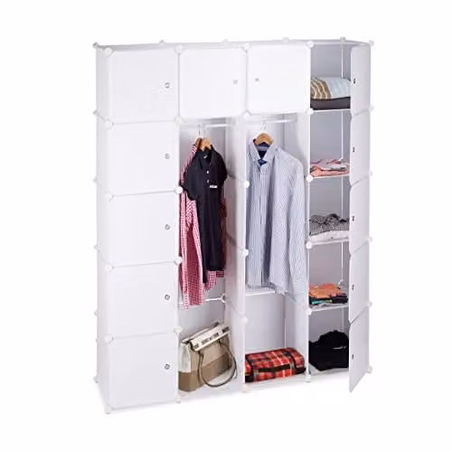 Relaxdays Kledingkast met deuren en hangroede, Wit, H 180 x B 145 x D 36,5 cm