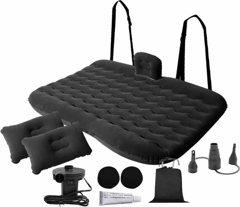 Currentgoodz Auto Opblaasbare Luchtmatras met Luchtpomp - Zwart - B/D/H: 190 x 80 x 40 cm