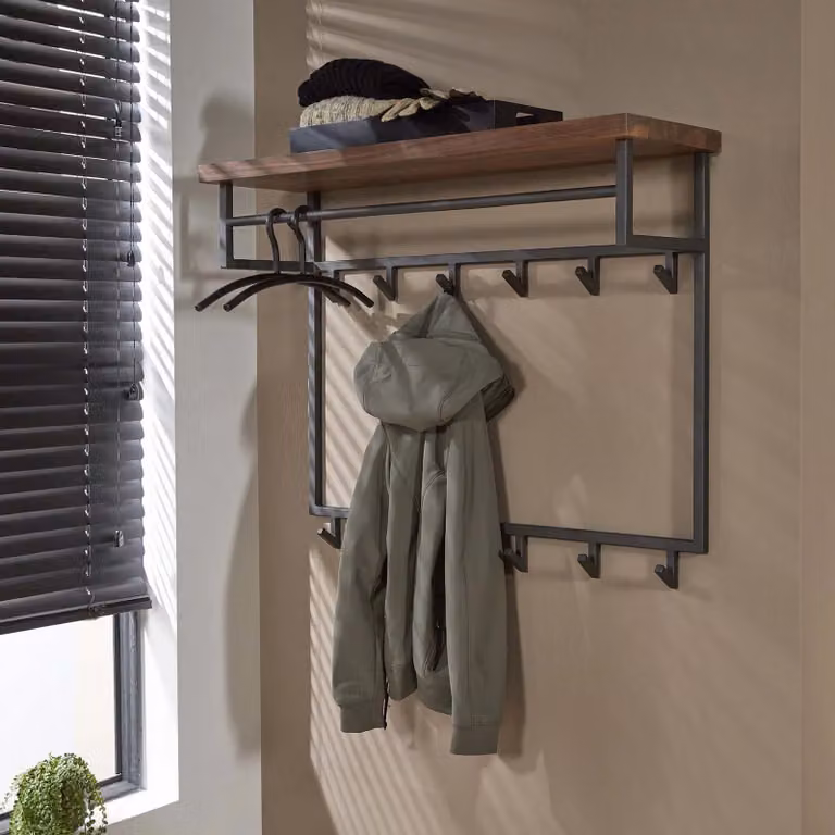 WoonStijl Kapstok Daytona met 12 haken, Walnoot en Grijs/Bruin, B/D/H: 80 x 30 x 100 cm