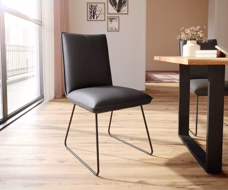 DELIFE Eetkamerstoel Lelio-Flex zwart echt leer met cantilever onderstel
