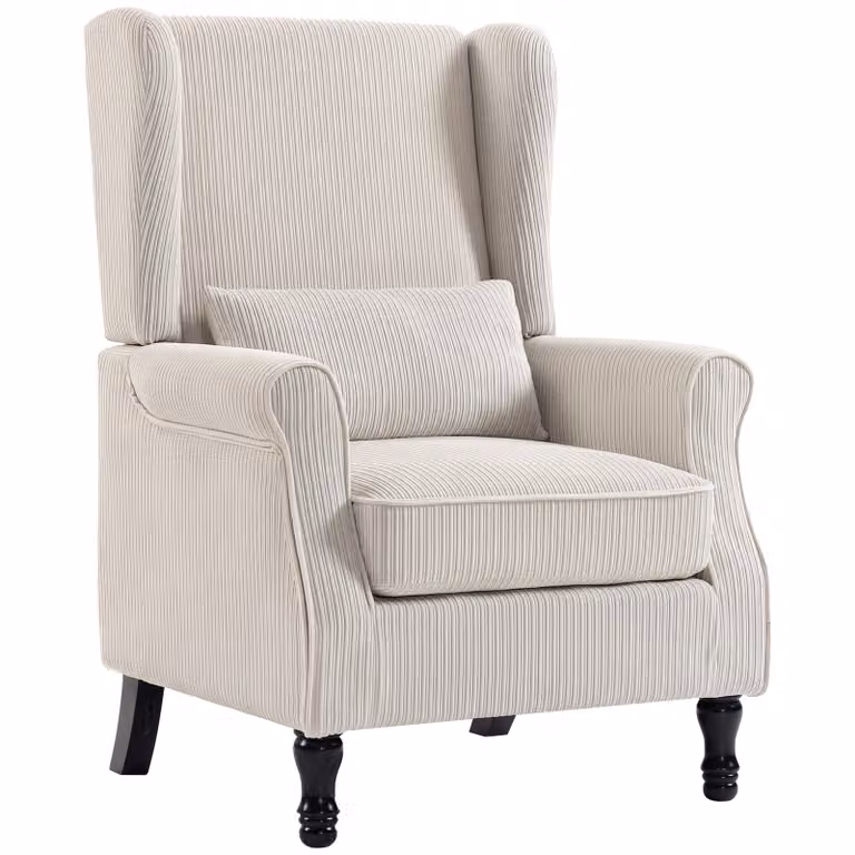 HOMCOM Oorfauteuil met armleuningen en lendenkussen, moderne loungefauteuil van cord, beige