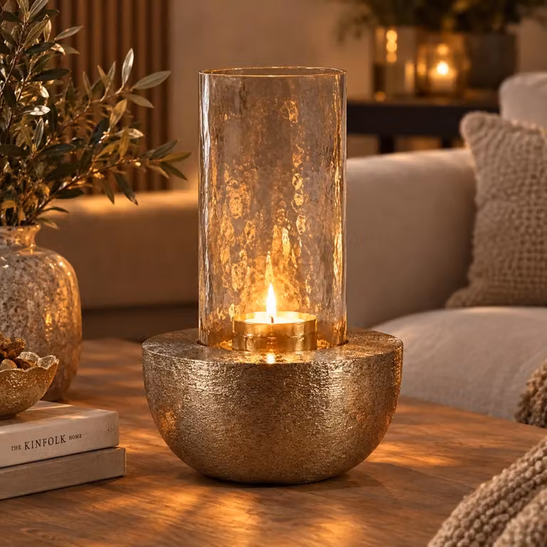 Countryfield Theelicht Arlette XL geborsteld goud, Hoogte: 26,5 cm, Breedte: 36,0 cm