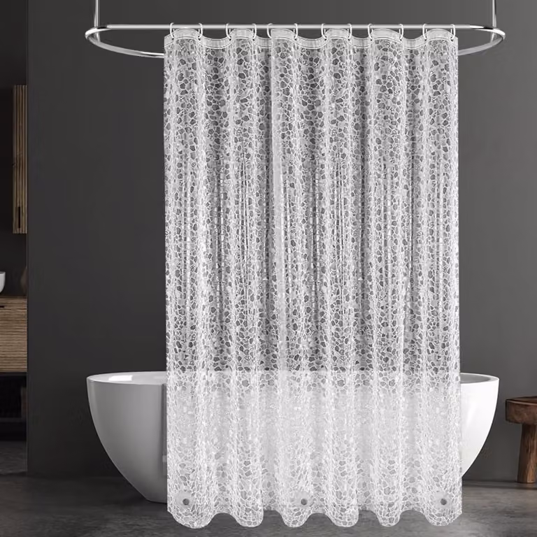 Schimmelbestendig Douchgordijn met Gravelpatroon, 3D Semi-Transparant, PEVA, Inclusief 12 Haakjes en Magnetisch Ondergewicht, 180 x 180 cm
