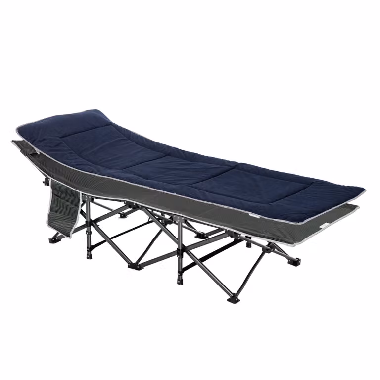 Outsunny Veldbed met kussen en tweezijdig matras, Donkerblauw, B/D/H: 188 x 64,5 x 53 cm