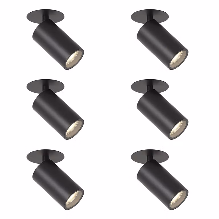 Qazqa Set van 6 moderne LED inbouwspots zwart GU10 IP44 dimbaar en verstelbaar