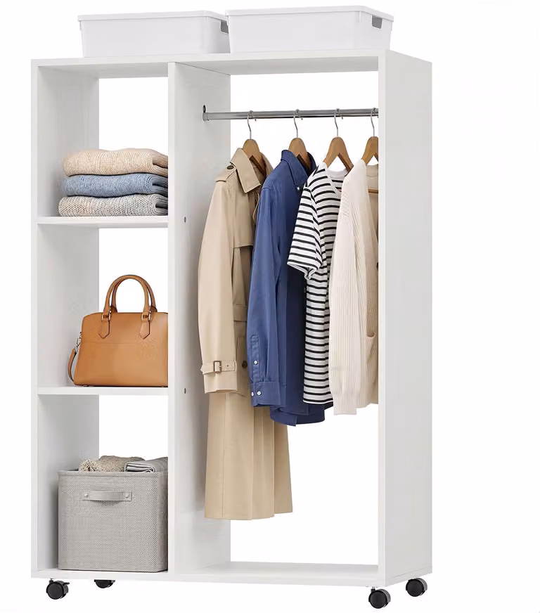 HOMCOM Garderobekast op wielen, mobiele garderobe, Wit, B/D/H: 80 x 40 x 128 cm