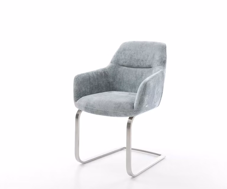 DELIFE Pejo-Flex Sledemodel Stoel in Pastelblauw Chenille met Armleuningen en Zilverkleurig Onderstel