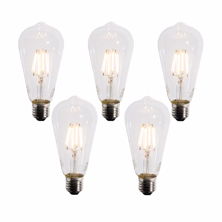 LUEDD Set van 5 E27 LED lampen ST64 Globe met schemersensor, 4W, 400 lm, 2200K Warm wit, Transparant Glas