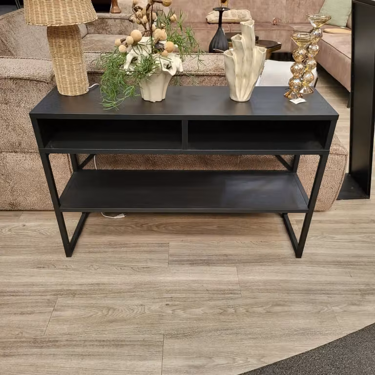 WoonMax Sidetable Neil met 2 open vakken - Zwart - Mango en Metaal